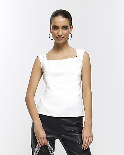 White square neck vest top