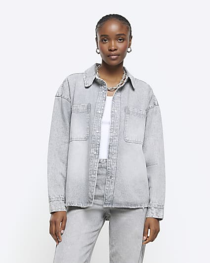 Grey denim long sleeve shirt