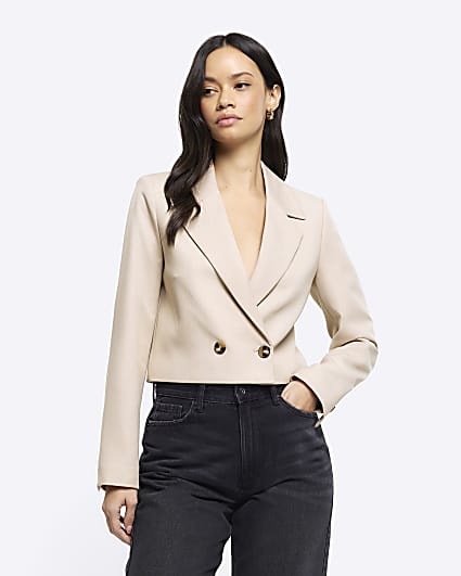 Beige Double Breasted crop blazer