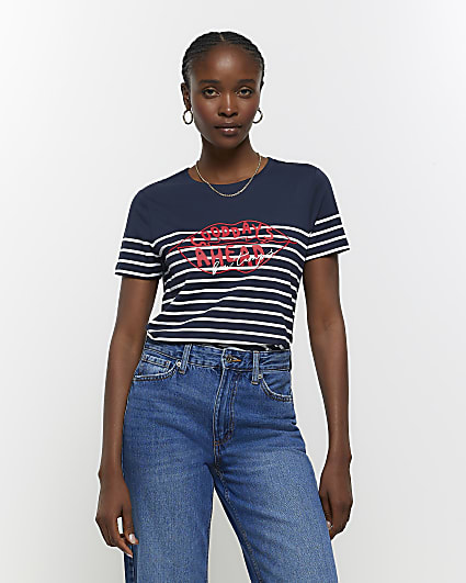 Navy stripe graphic t-shirt