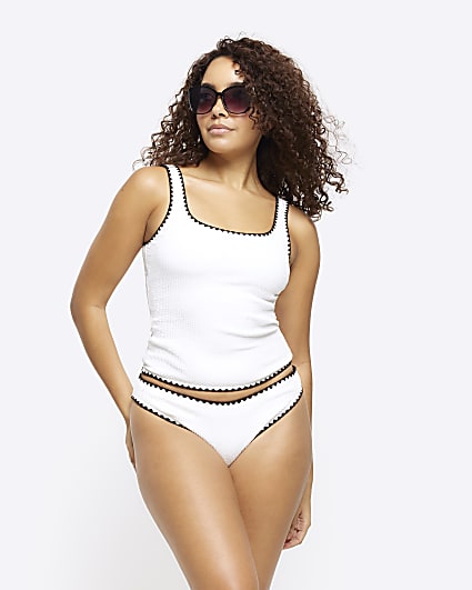 Cream crinkle tankini top