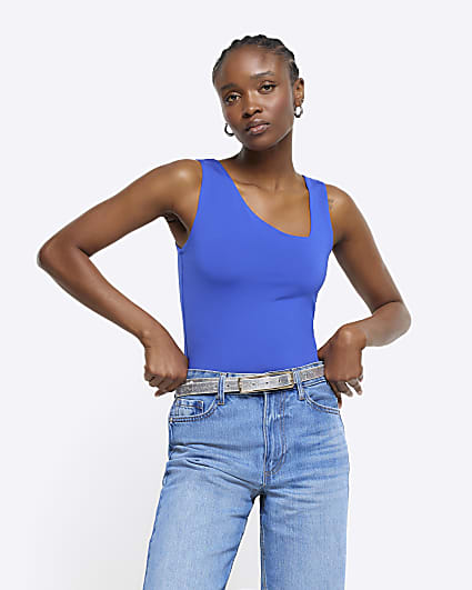 Blue asymmetric tank top