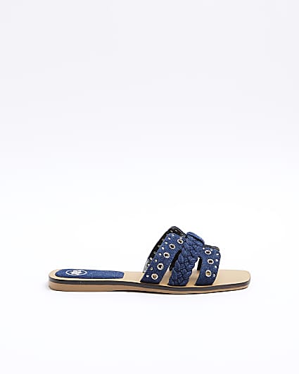 Blue denim eyelets flat sandals