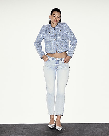 Light Blue high waisted slim straight jeans