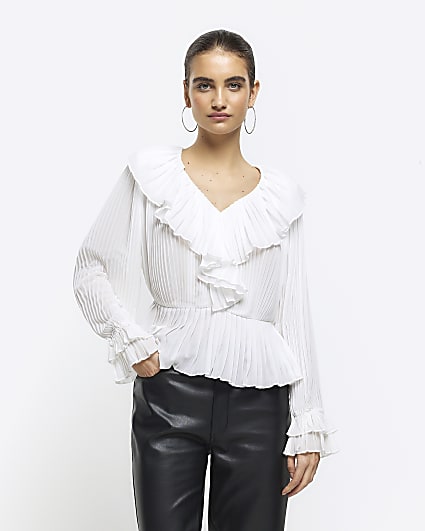 White plisse frill blouse