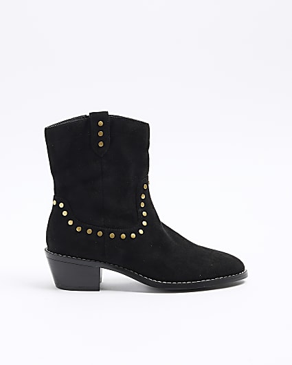 Black studded western ankle boots