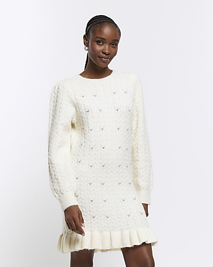 Cream cable knit jumper mini dress