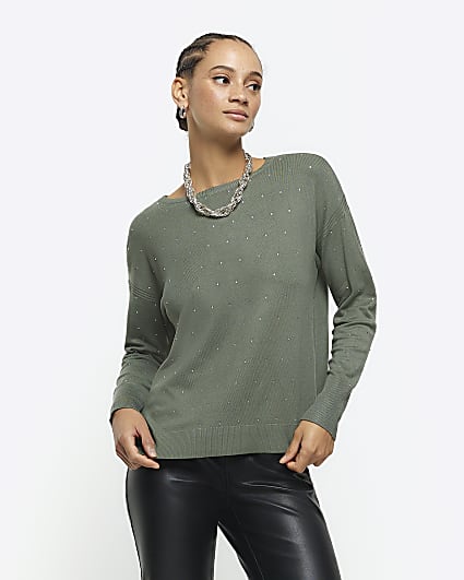 Khaki diamante jumper