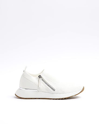 White knit side zip trainers