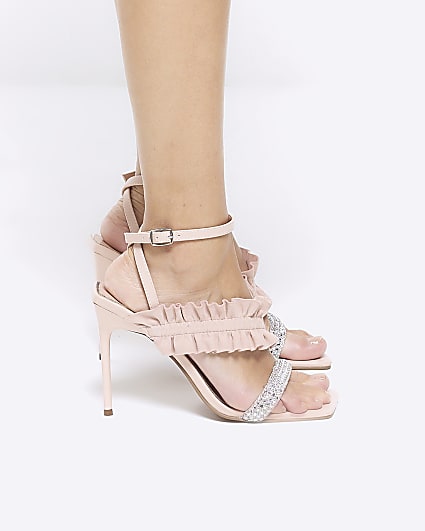 Pink frill strap heeled sandals