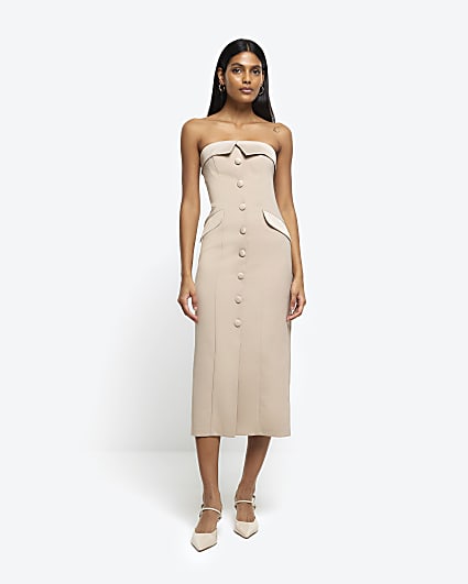 Beige tux bandeau midi dress