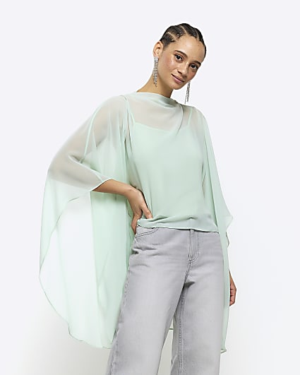 Green cape detail blouse