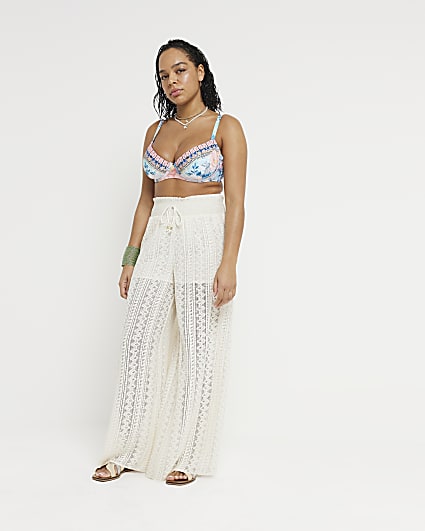 Cream crochet beach wide leg trousers