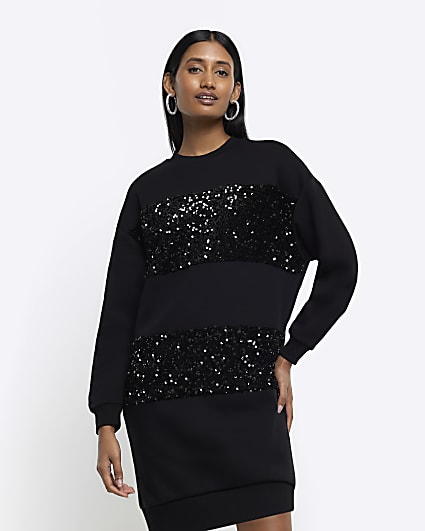 Black sequin sweatshirt mini dress