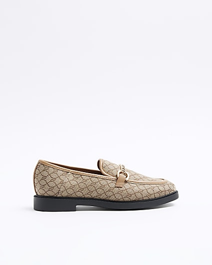 Beige jacquard monogram loafers