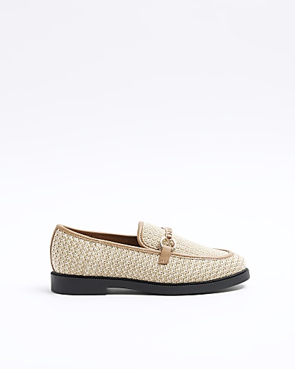 Cream snaffle flat loafers