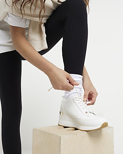 White Quilted Side Zip Wedge Trainers