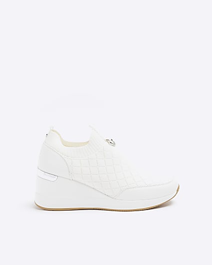 White Quilted Wedge Trainers