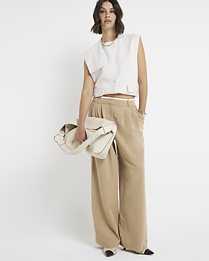 Brown side stripe wide leg trousers