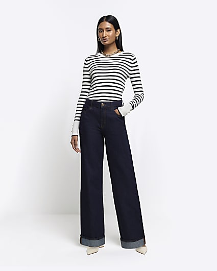 Blue mid rise loose baggy jeans