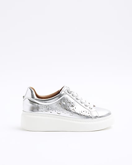 Silver laser cut flatform trainers