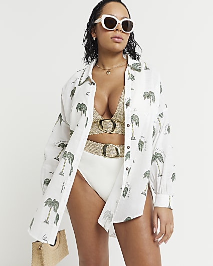 White palm tree stitch beach shirt