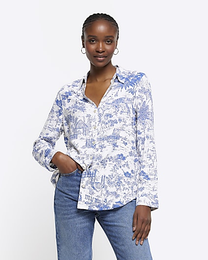 Blue floral long sleeve shirt