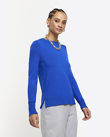 Blue knitted long sleeve top
