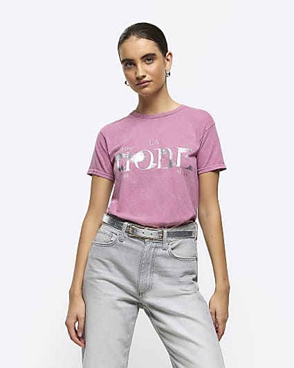 Pink graphic foil t-shirt