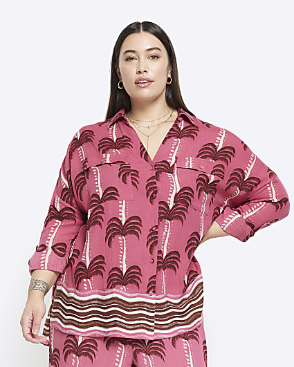 Plus pink palm tree beach shirt