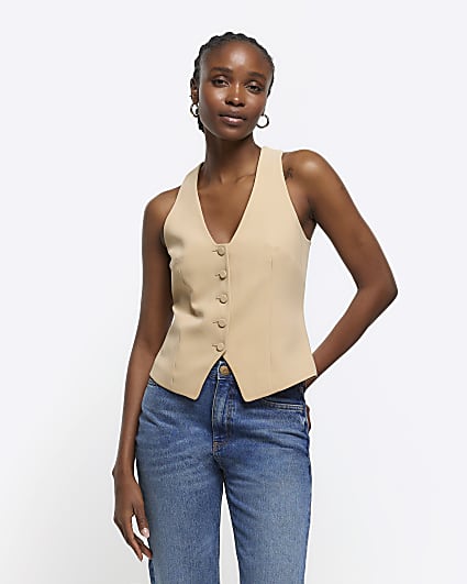 Beige button front waistcoat