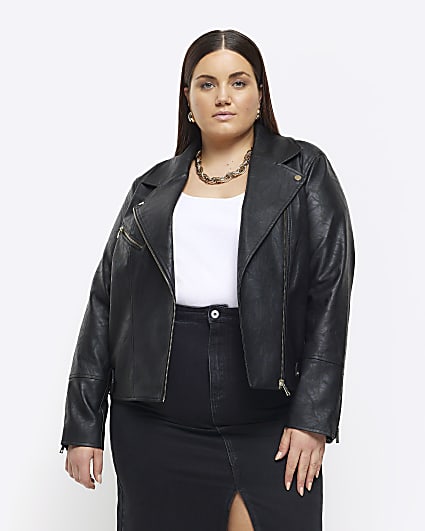 Plus black faux leather biker jacket