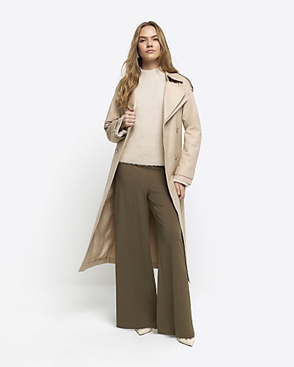 Khaki stitched wide leg trousers