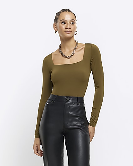 Khaki long sleeve bodysuit