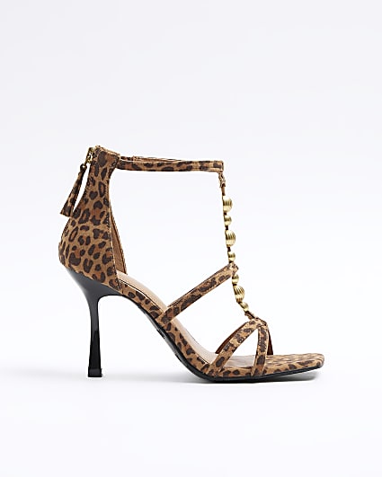 Brown beaded heeled sandals