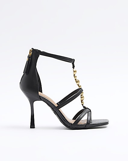 Black beaded heeled sandals