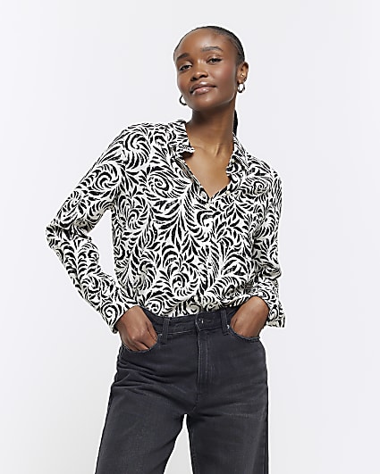 Black abstract long sleeve shirt