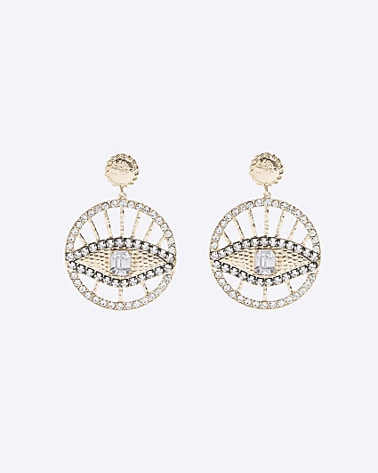 Gold eye embellished earrings