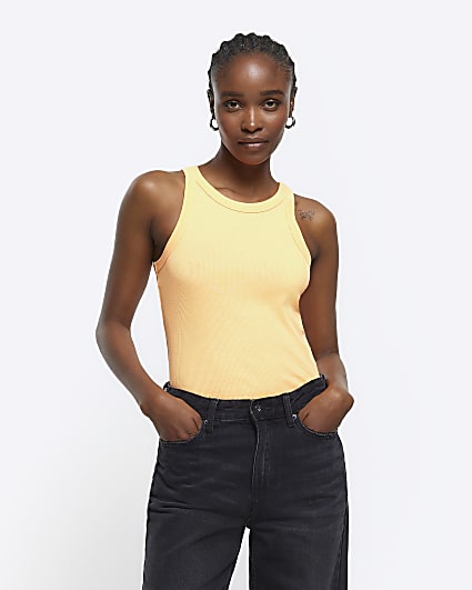 Orange ribbed racer vest top