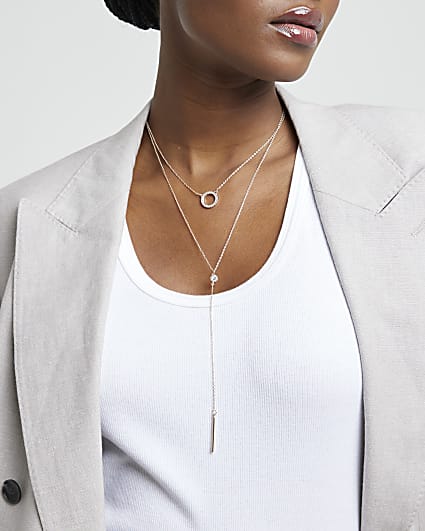 Rose Gold Disc Multirow Necklace