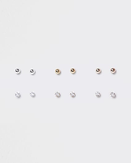 Metal Cubic Zirconia Stud Earrings Multipack