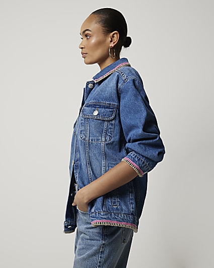 Blue crochet trim denim jacket