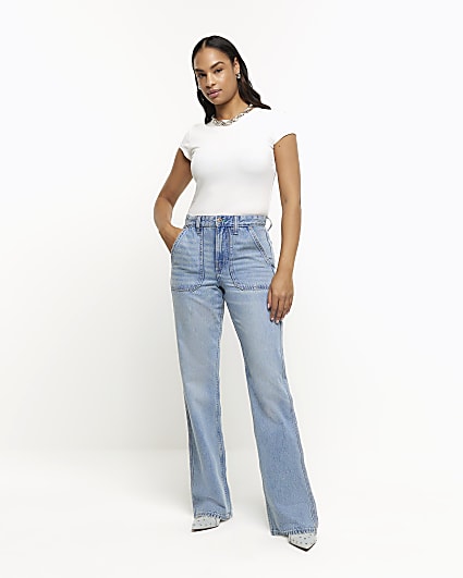 Blue relaxed straight cargo jeans