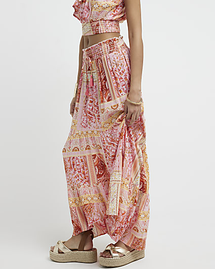 Coral paisley beach maxi skirt