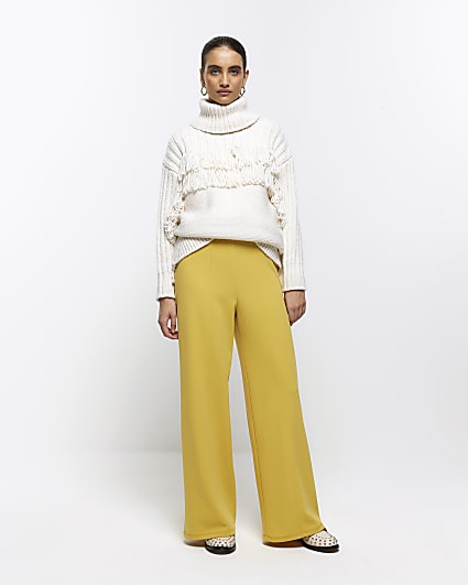 Yellow stitched wide leg trousers