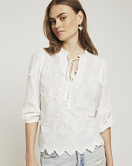 White embroidered smock top