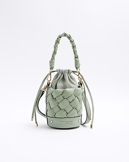 Green weave bucket cross body bag