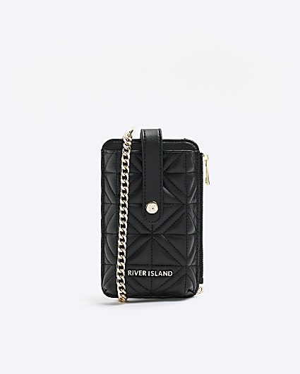 Black quilted phone holder bag