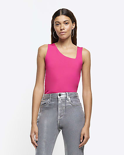 Pink asymmetric tank top