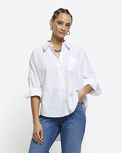 White poplin longline shirt